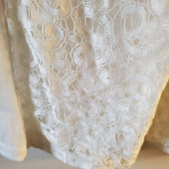 Shannon Ford New York Womens Large V Neck Lace Jersey Pullover Cream Ivory Top L - Picture 7 of 9